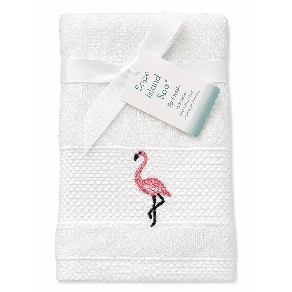 Flamingo Fingertip Towels Set of 2 Embroidered Guest Bath Beach House Summer